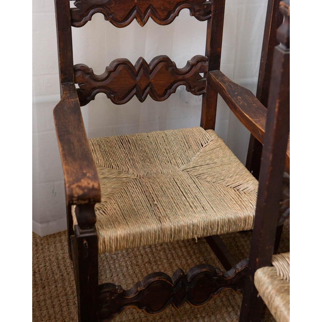1960s Mexican Brutalist Wood and Rush Ladderback Dining Chairs - Set of 6 For Sale - Image 16 of 18