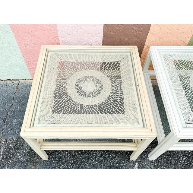 Ficks Reed 1960s Palm Beach Regency Ficks Reed Rattan Side Tables - A Pair For Sale - Image 4 of 7