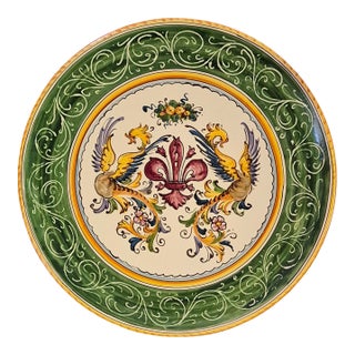 Vintage Italian Hand Painted Dragons Coat of Arms Lorenzaccio Firenze Decorative Platter For Sale