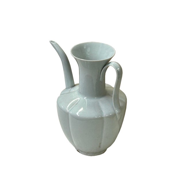 Chinese Chinese Porcelain Light Celadon White Plain Minimalistic Art Vase For Sale - Image 3 of 10