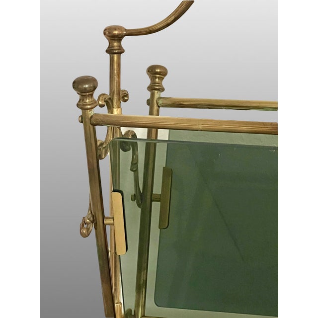 Maison Baguès French Brass & Smokey Gray Glass Magazine Rack Attr. To Maison Bagues / Jansen, France For Sale - Image 4 of 9