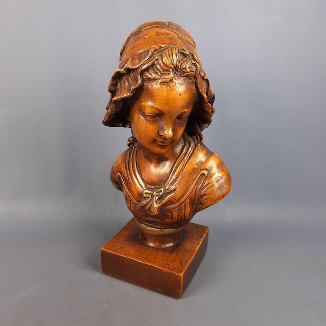 Wood Carved Wooden Sculpture of a Girl, 1960s For Sale - Image 7 of 16