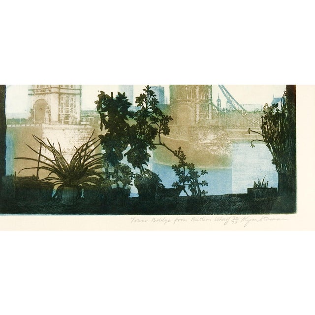 Late 20th century Tower Bridge From Butlers Wharf etching on paper by Alyson Stoneman (b. 1948) Great Britain. Signed,...