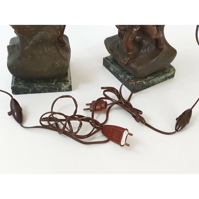 1940s Art Deco Metal and Marble Fisherman's Lamps, 1940s, Set of 2 For Sale - Image 5 of 11