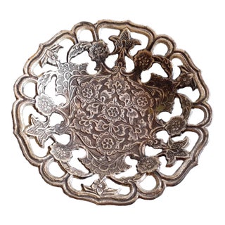 Antique 1900s Bronzed Floral Reticular Compote Made in India For Sale