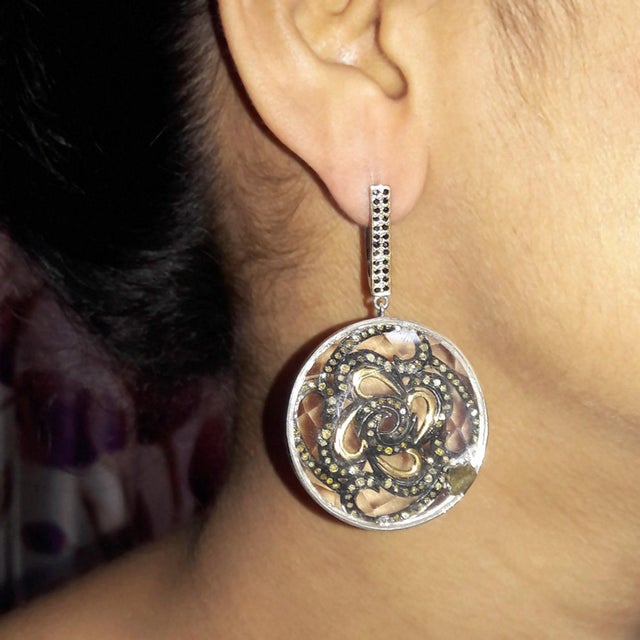 Pave Diamond Earrings 925 Sterling Silver Drop Earrings For Her Unique Gift. Closure: Screw Back Length: 52 Millimetres...