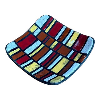 Vintage Abstract Ceramic Tile Dish For Sale