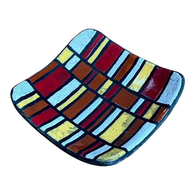 Vintage Abstract Ceramic Tile Dish For Sale