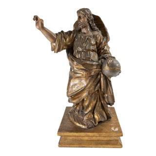19th Century or Earlier Spanish or Italian Carved Santos of Jesus Christ as Salvador Mundi For Sale