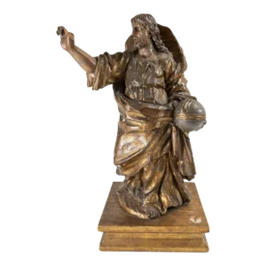 19th Century or Earlier Spanish or Italian Carved Santos of Jesus Christ as Salvador Mundi