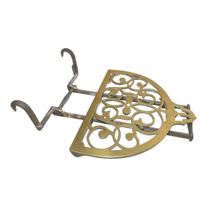 Rare Antique 1700's Hook Brass Wrought Iron Fireplace Pot Trivet Hearth Stand