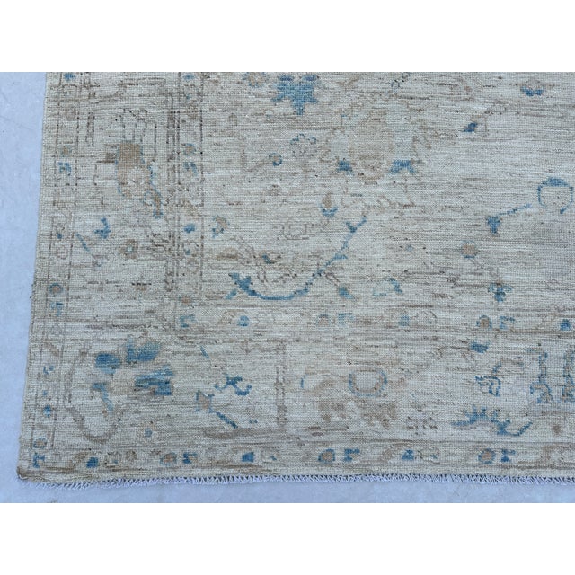 Traditional Ivory and Soft Blue Oushak Wool Rug With Floral Border For Sale - Image 3 of 7