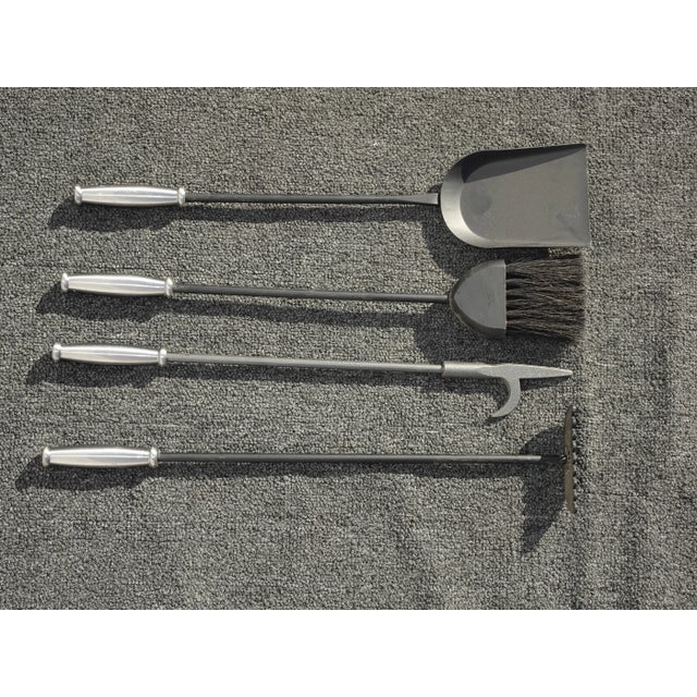 Metal Fp2 Vintage French Country Black & Silver Fireplace Tools 4 Tools For Sale - Image 7 of 13