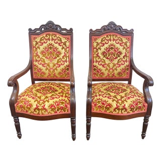 19th Century Louis Philippe Carved Mahogany Armchairs, Set of 2 For Sale