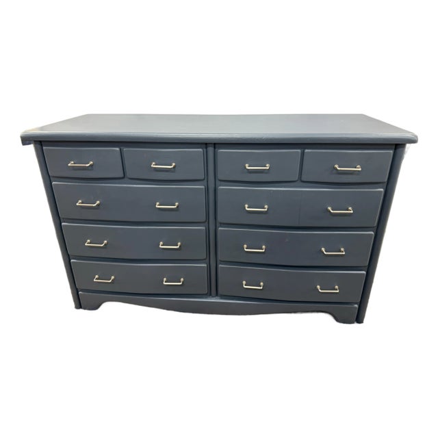 Late 20th Century Hand Painted Blue Dresser Chest Handcrafted in Vt For Sale