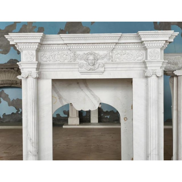 Grand Neoclassical White Marble Fireplace For Sale - Image 5 of 7