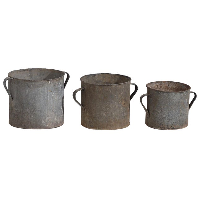 Vintage Metal Buckets, 1920, Set of 3 For Sale