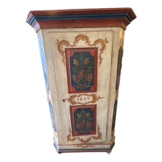 Early 19th Century Rustic Farmhouse Folk Art Painted Bridal Cabinet For Sale