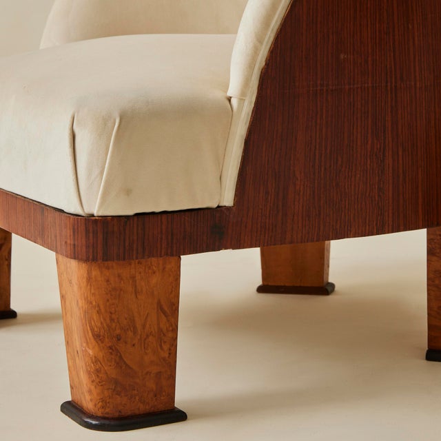 1940s French Art Deco Cocktail Chairs With Wood Detail, a Pair, 1940's For Sale - Image 5 of 9