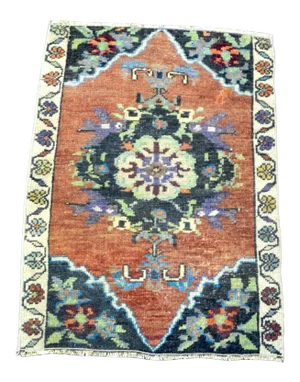 Vintage Small Floral Turkish Ethnic Rug