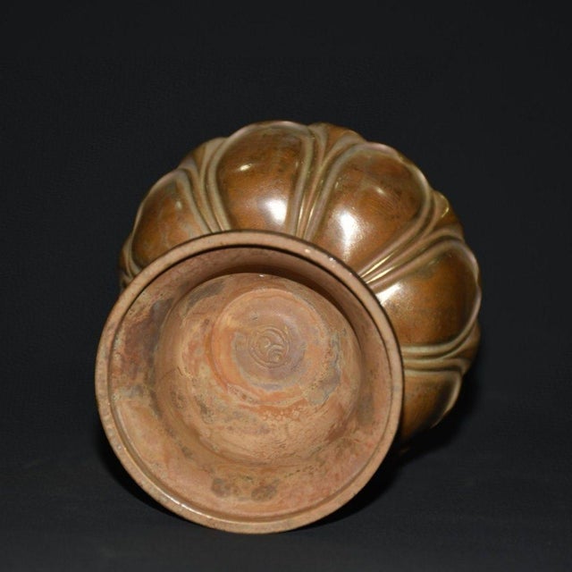 Late 20th Century Vintage Copper Tiered Lotus Base Bell With Domed Cover For Sale - Image 5 of 9