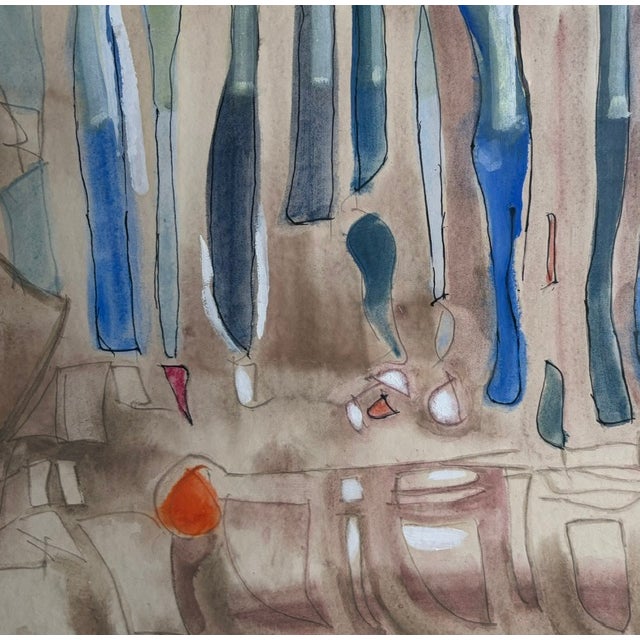 Mid 20th Century Mid Century Abstract Watercolor Painting - Artist's Studio, Signed For Sale - Image 5 of 10