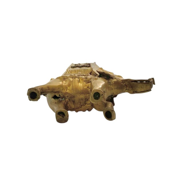 Late 20th Century Folk Art Heavy Brass Elephant Statue Pair, Indian, 8.5"h For Sale - Image 10 of 10