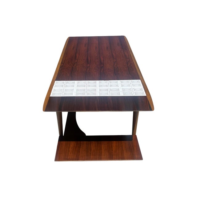 Brown Rare Vintage Mid Century Modern Cosmopolitan Lane Rosewood Desk Restored Brass Tile 1960s For Sale - Image 8 of 12