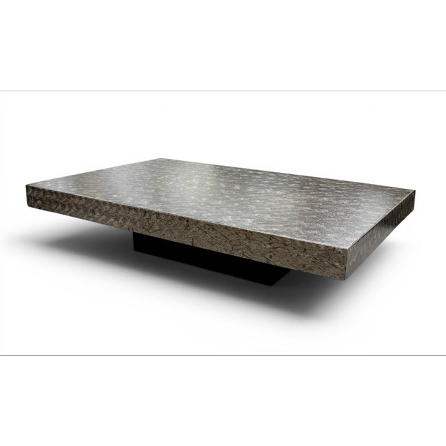 Large Brutalist Metal Coffee Table. Wonderful rustic finish on a black steel base. Excellent condition with minimal signs...