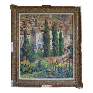 Ramón Moscardó, Mediterranean Village Scene, Original Oil on Canvas, 1980s For Sale