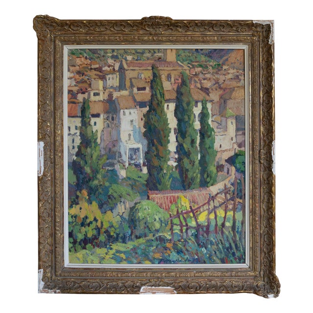 Ramón Moscardó, Mediterranean Village Scene, Original Oil on Canvas, 1980s For Sale