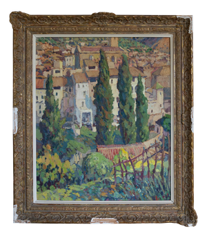 Ramón Moscardó, Mediterranean Village Scene, Original Oil on Canvas, 1980s