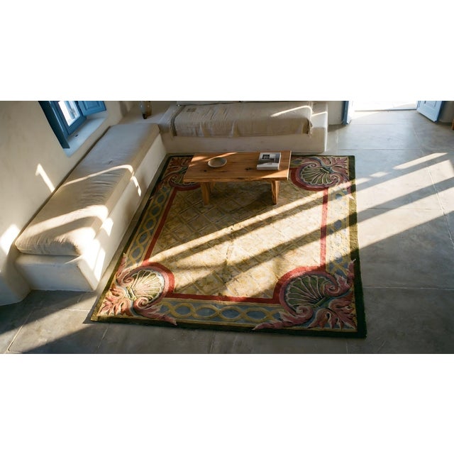 1920s Camel Floral European Antique Chinese Art Deco Carpet 5'7" X 5'7" Knotted Wool Rug For Sale - Image 11 of 12