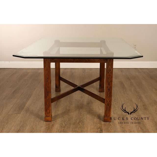 Late 20th Century Chinese Chippendale Style Glass Top Mahogany Dining Table For Sale - Image 5 of 18