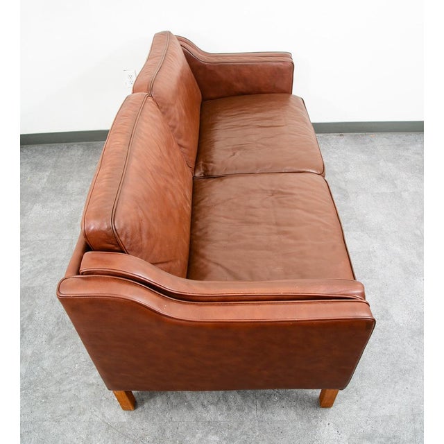 Mid-Century Modern Mid Century Danish Modern Sofa Couch Brown Leather 2 Seat Settee Vintage Denmark For Sale - Image 3 of 11