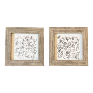 1980’s 2 Original Wayne Cunningham Abstract Small Black Ink Drawings Tabletop Frames-A Pair