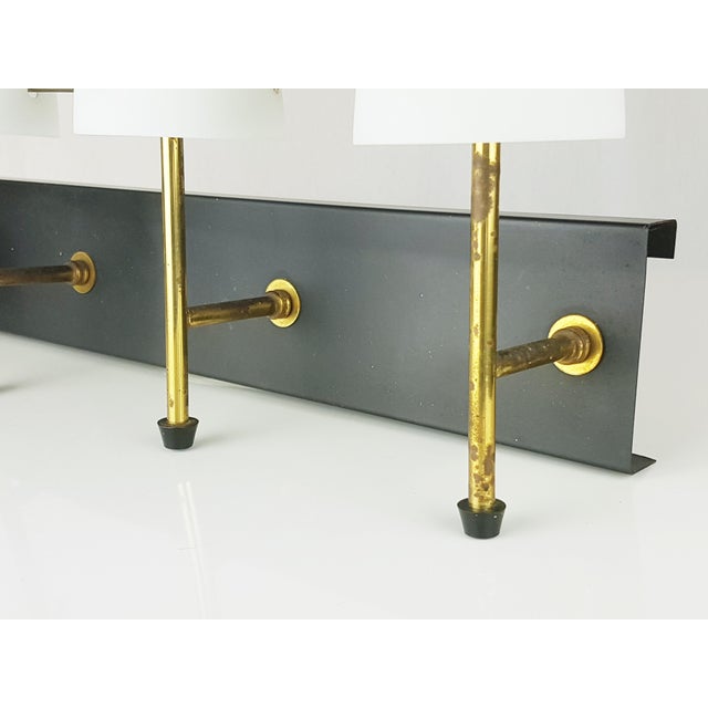Metal Black Metal, Brass & Opaline Glass 4-Light Wall Lamps, 1950s, Set of 5 For Sale - Image 7 of 15