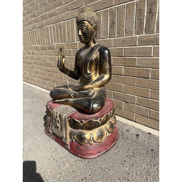Thai Hand-Carved Giltwood Seated Buddha Statue For Sale - Image 13 of 16