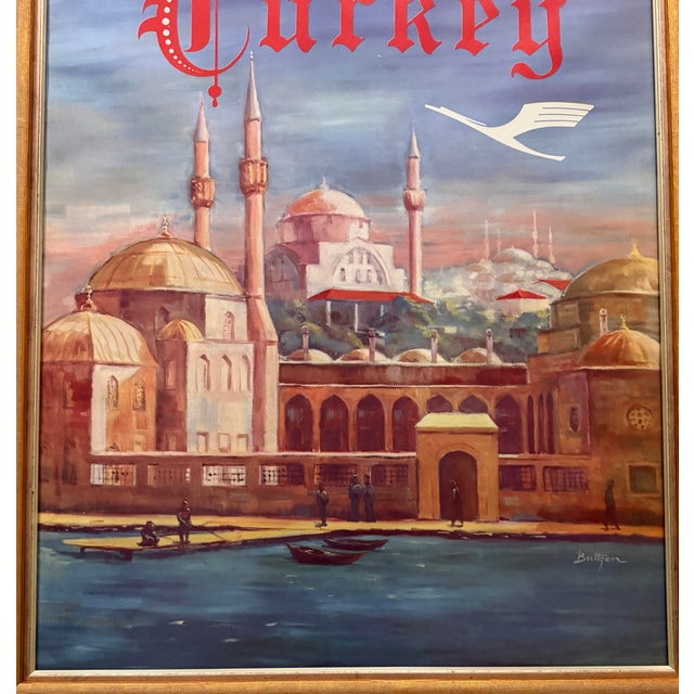 Mid-Century Modern Büttgen - Fly Lufthansa to Turkey, Vintage Airline Travel Poster For Sale - Image 3 of 8