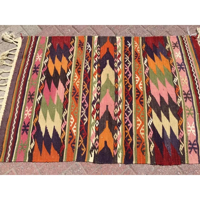 Mid-Century Modern Small Bohemian Kilim Rug, 49.5" X 34" For Sale - Image 3 of 11