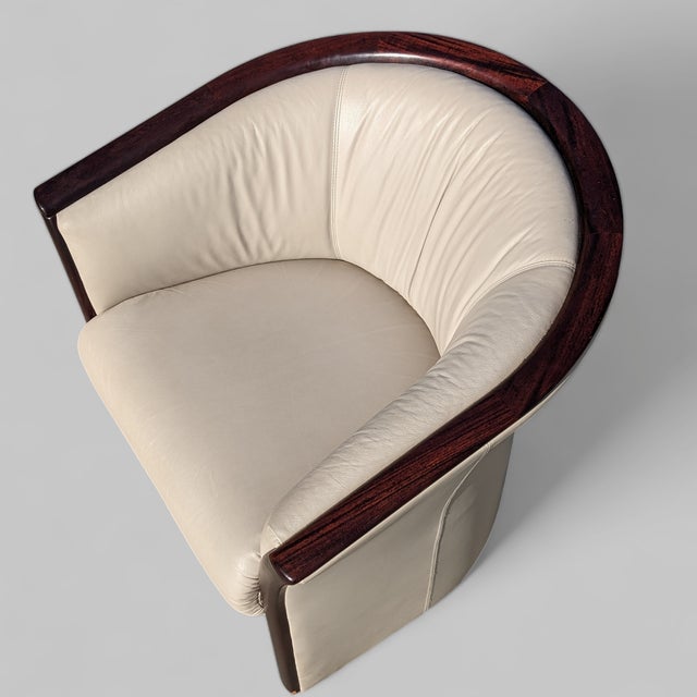 1970s 1970s Ekornes Rosewood and Cream Leather Barrel Armchair For Sale - Image 5 of 17
