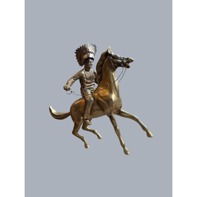 1960s Brass Sculpture Native American Chief Running Horse Figurine For Sale - Image 14 of 17