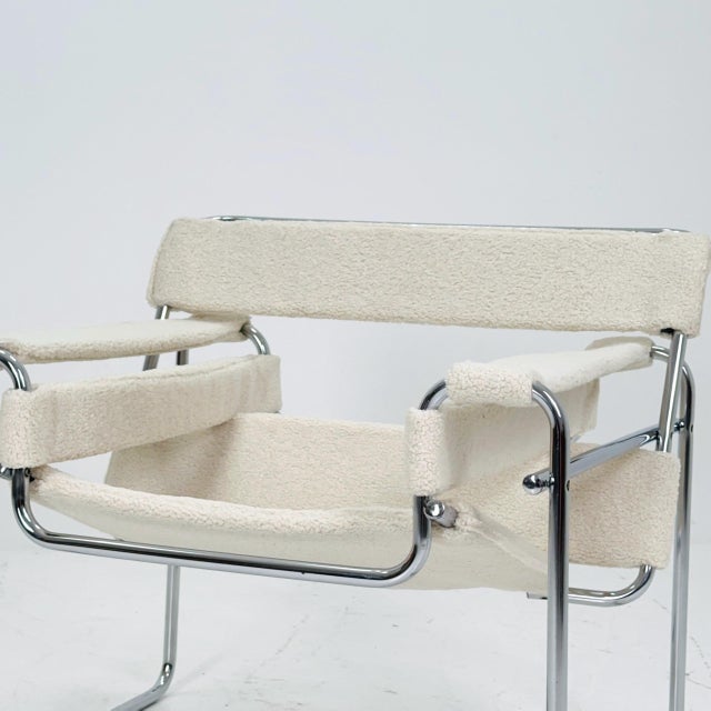 Metal Mid-Century B3 Wassily Armchair in White Teddy Fabric by Marcel Brauer, Italy, 1990s For Sale - Image 7 of 11