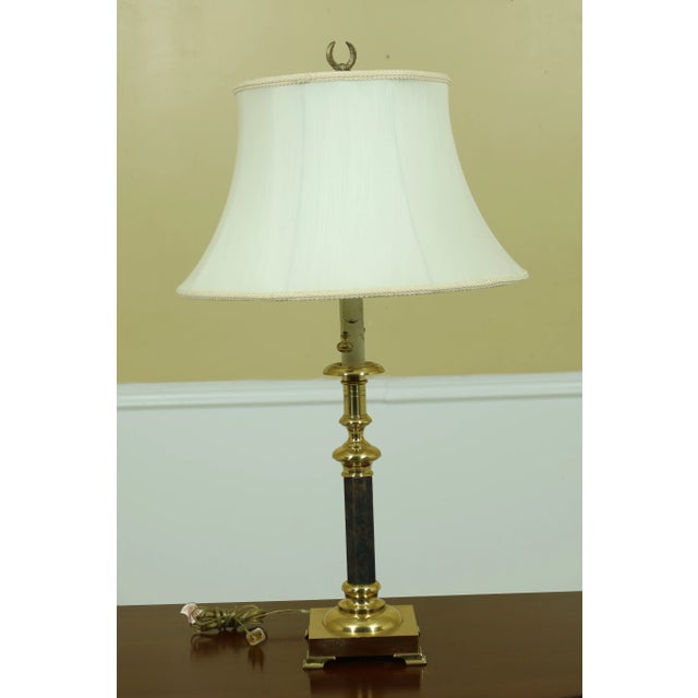 Brass Regency Style Brass Table Lamp W. Shade For Sale - Image 8 of 8