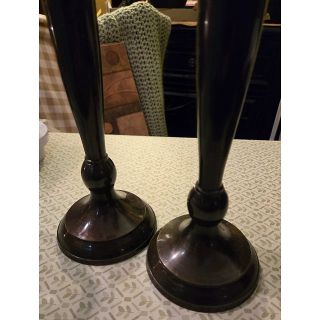 1980s Vintage Metal Candle Stick Candle Holder Set For Sale - Image 5 of 7