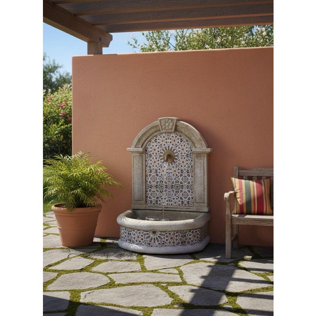 Antique White 1990s Handcrafted Moroccan Mosaic Tile Wall Fountain With Brass Spigot For Sale - Image 8 of 8