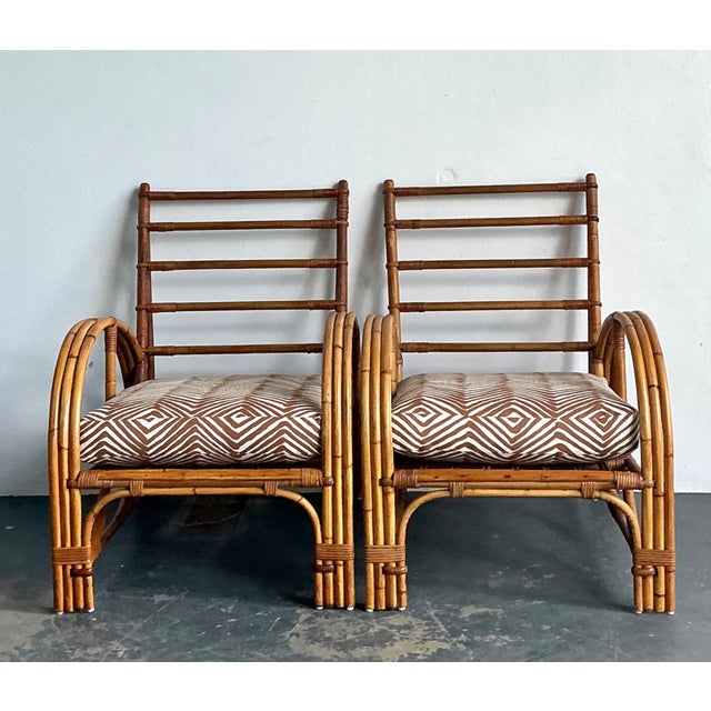 Vintage Rattan Lounge Chairs in Alan Campbell “Zigzag” for Quadrille - A Pair For Sale - Image 12 of 15