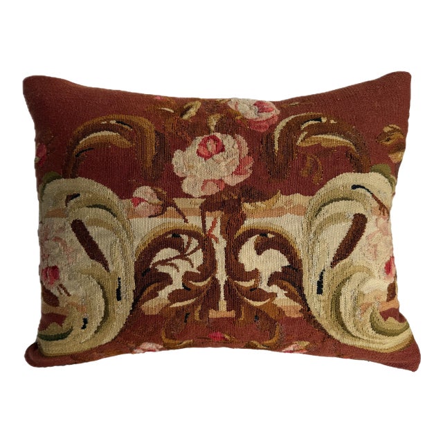 1850s French Aubusson Floral Tapestry Pillow For Sale