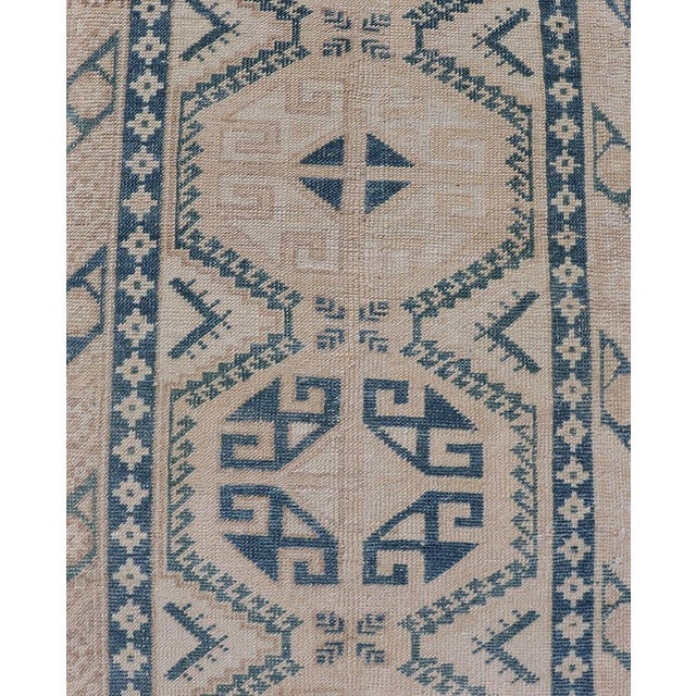 Textile Vintage Oushak Turkish Runner With Geometric Design in Navy Blue 2'5 X 9'8 For Sale - Image 7 of 10