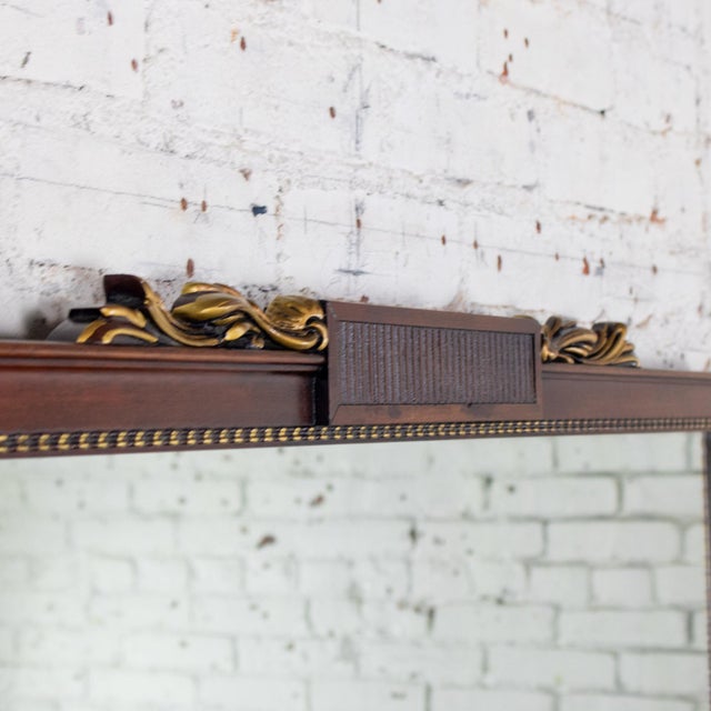 20th Century Traditional or Regency Style Rectangular Wall Mirror Walnut Tone & Gilded Details For Sale - Image 4 of 17